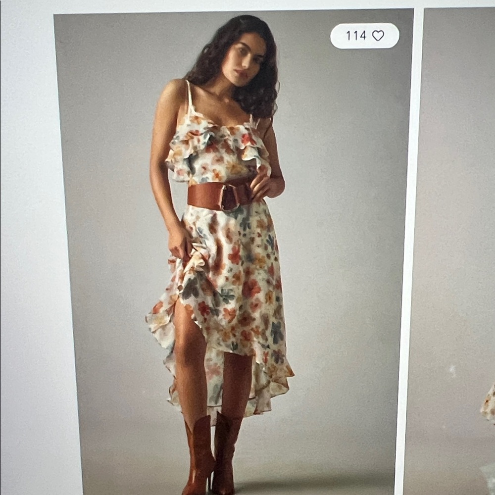 Sleeveless Floral Ruffle Midi Dress by Anthropologie, new, size S